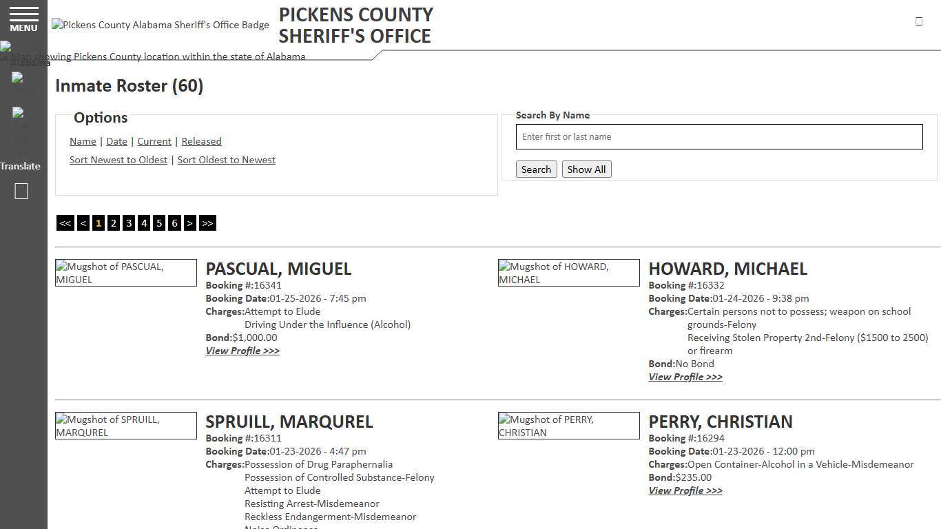 Inmate Roster - Current Inmates Booking Date Descending - Pickens County Alabama Sheriff's Office