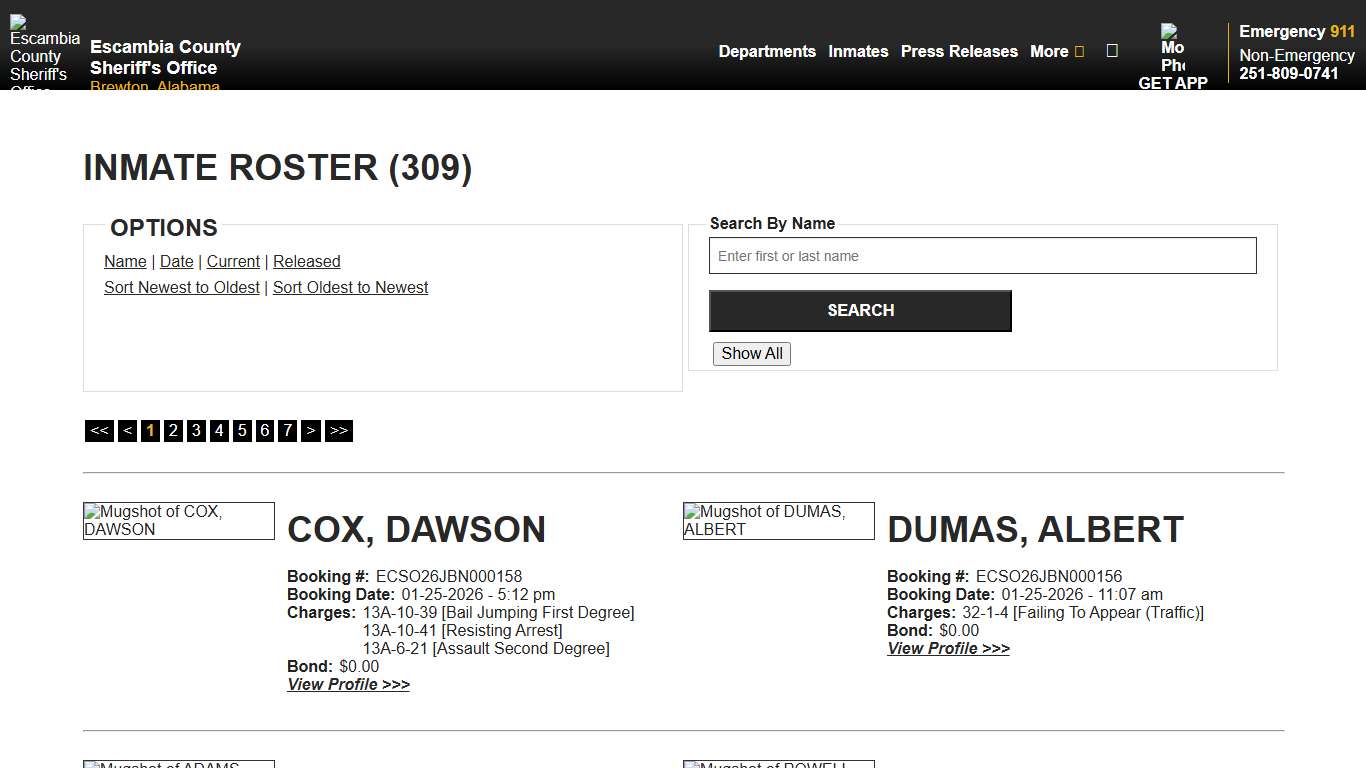 Inmate Roster - Current Inmates Booking Date Descending - Escambia County Sheriff, AL